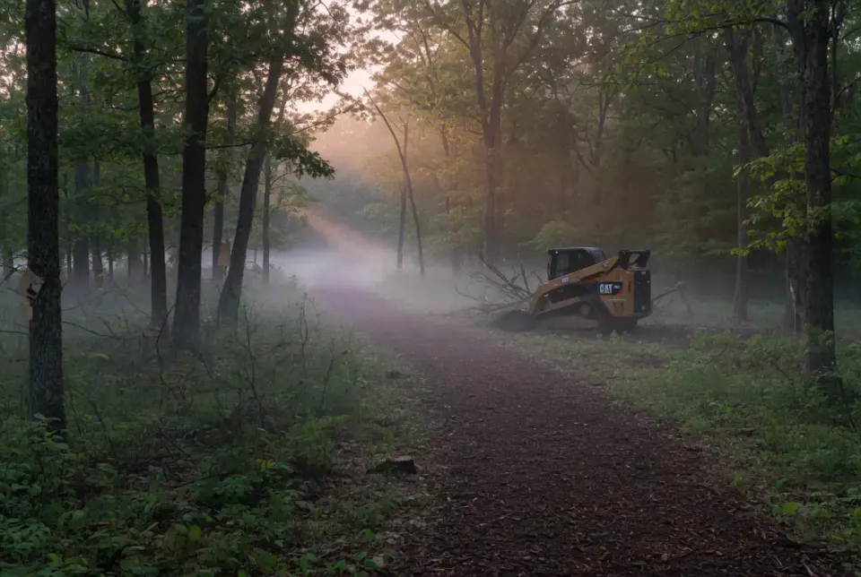 Forestry mulching dry cabin and recreational access routes on rural Wisconsin acreage